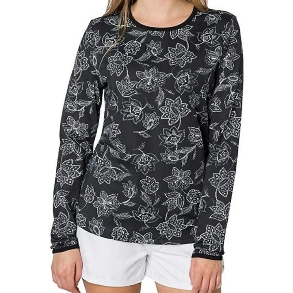hang ten UPF 50+ long sleeve swim outdoors shirt black floral print size large